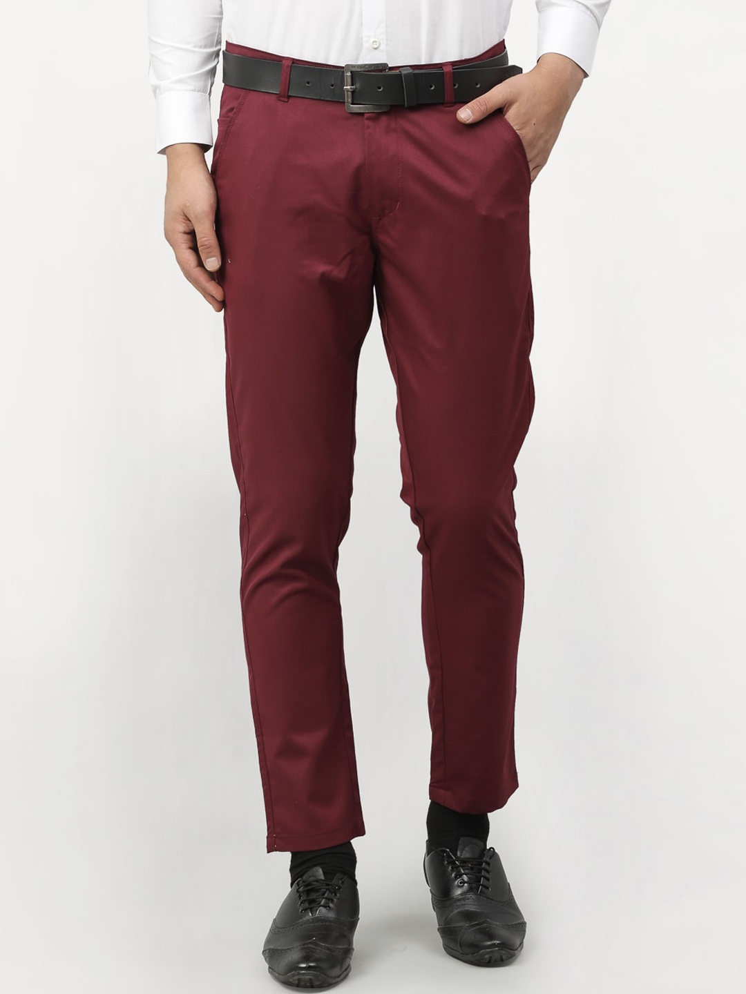 

JAINISH Men Maroon Tapered Fit Chinos Trousers