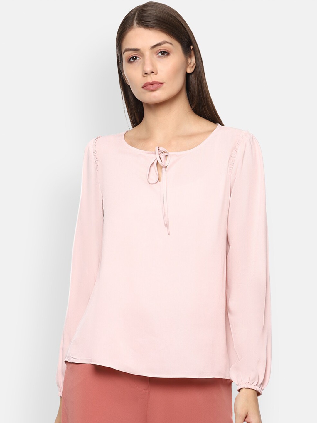 

Van Heusen Woman Pink Tie-Up Neck Regular Top