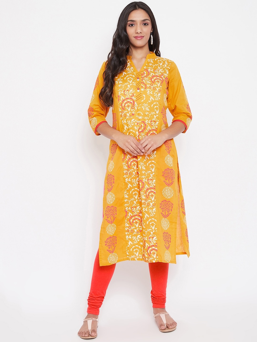 

WineRed Women Yellow Ethnic Motifs Printed Cotton Kurta