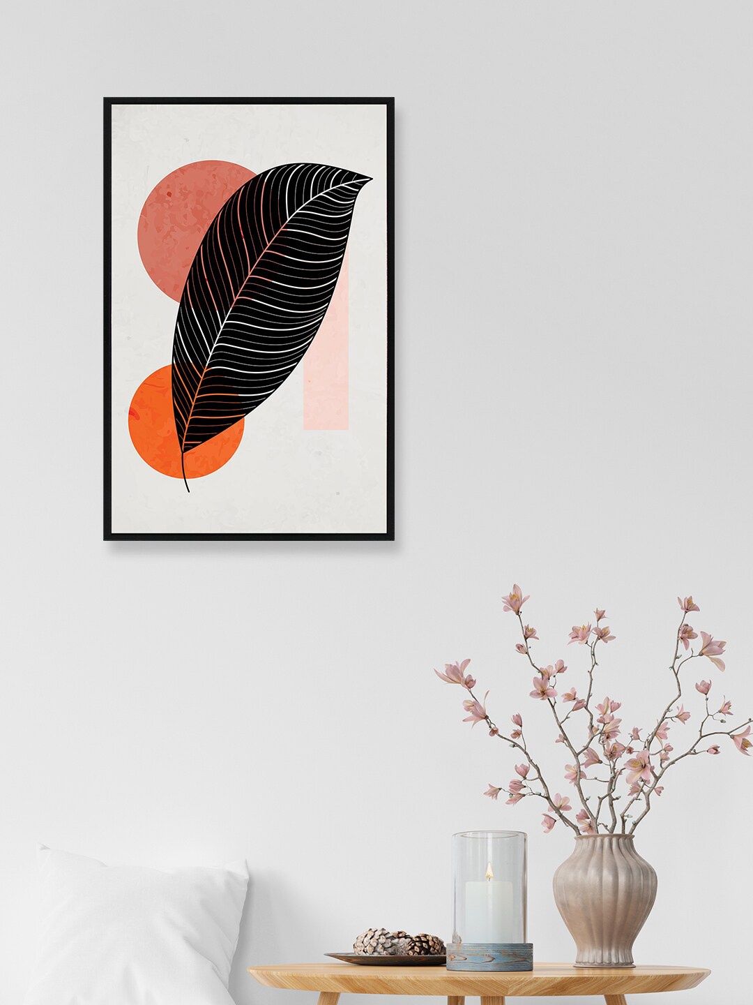 

nest ART White & Black Beautifully Printed Dark Leaf Framed Wall Art