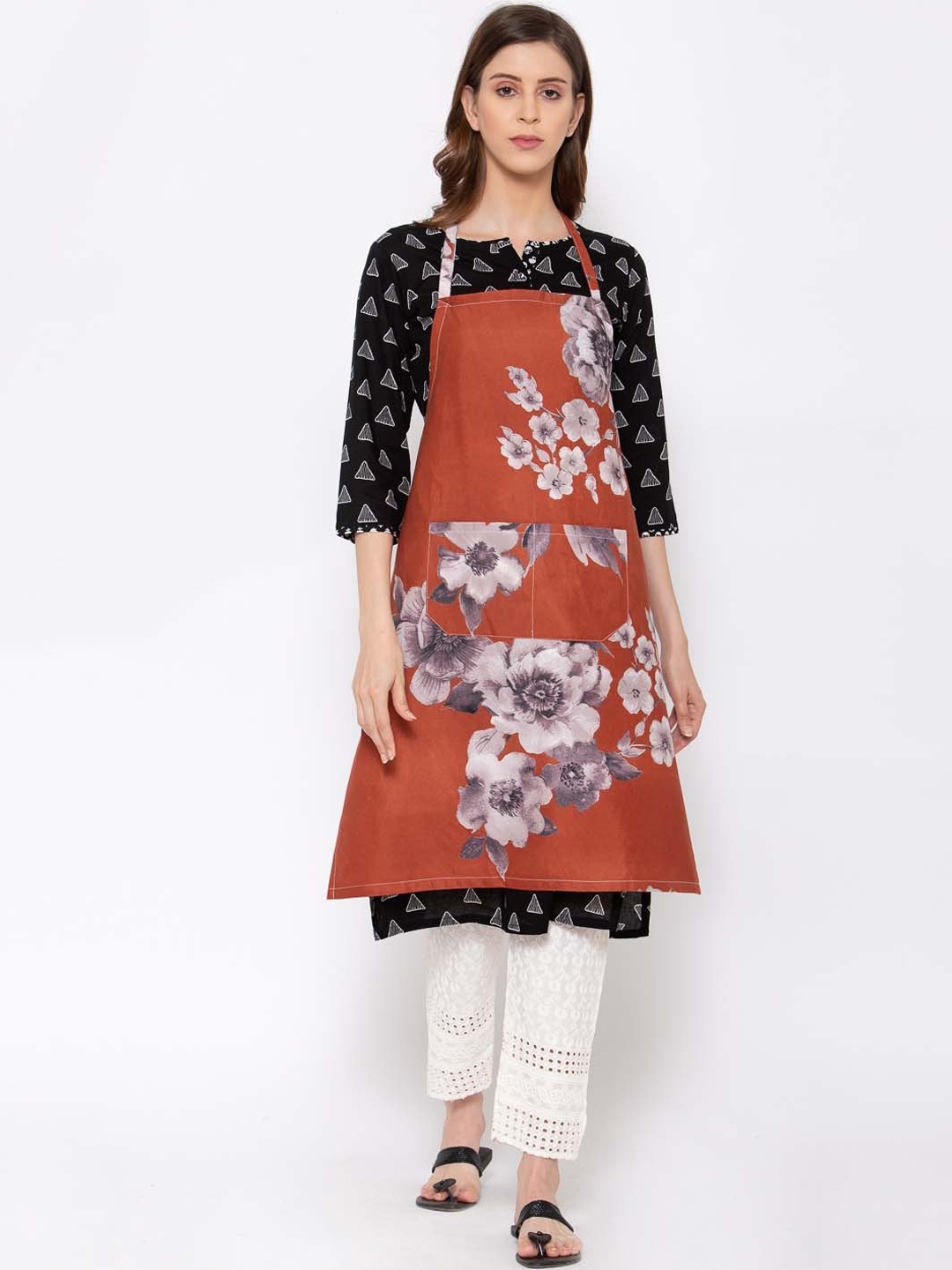 

KLOTTHE Floral Printed 300 TC Apron, Brown
