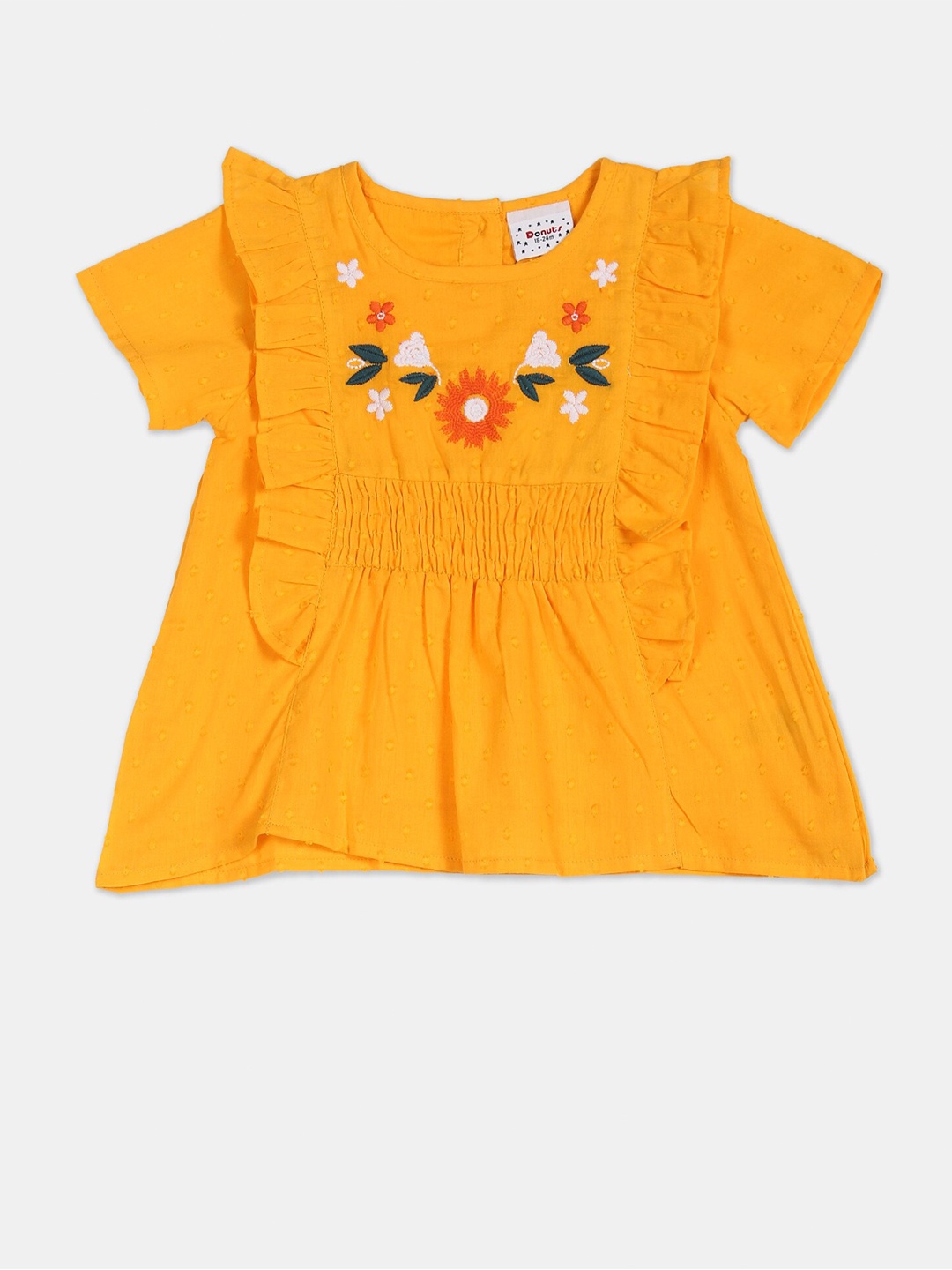 

Donuts Yellow Floral Embroidered A-Line Top