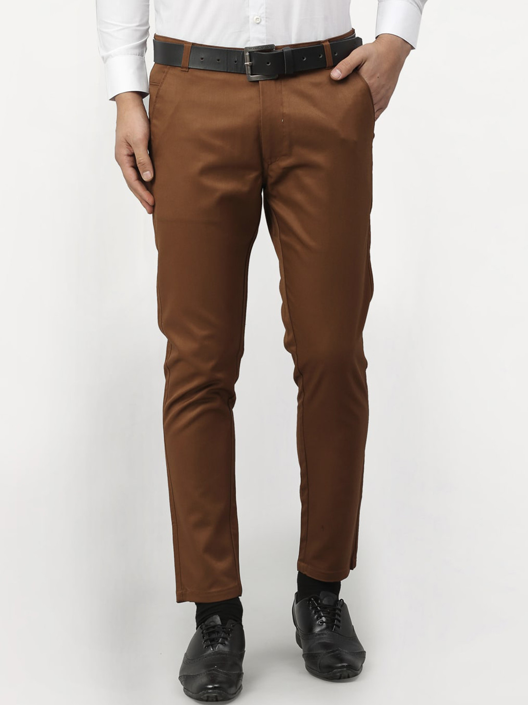 

JAINISH Men Brown Tapered Fit Formal Trousers