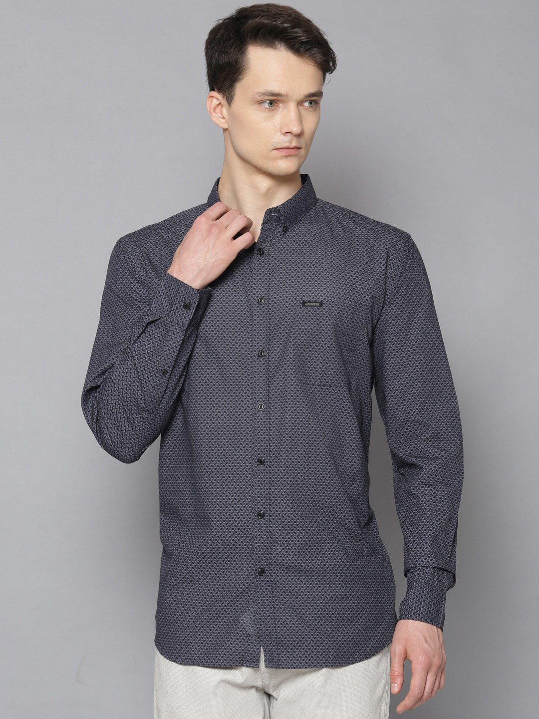 

LINDBERGH Men Grey Printed Casual Cotton Shirt