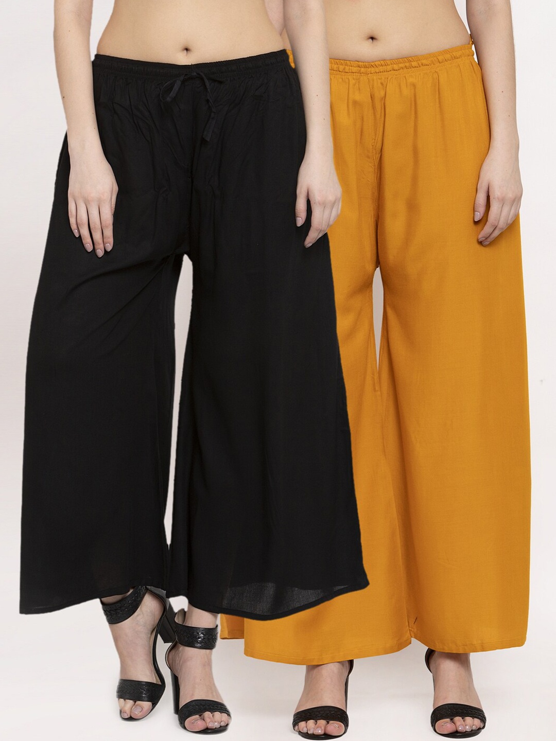 

Miaz Lifestyle Women Mustard Yellow & Black Pack Of 2 Palazzos