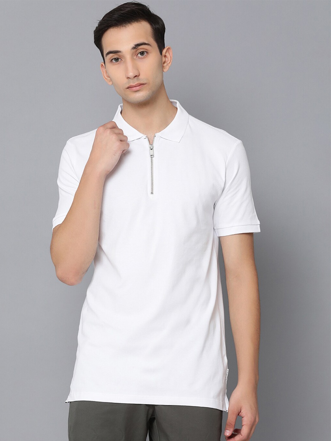 

LINDBERGH Men White Polo Collar Slim Fit T-shirt