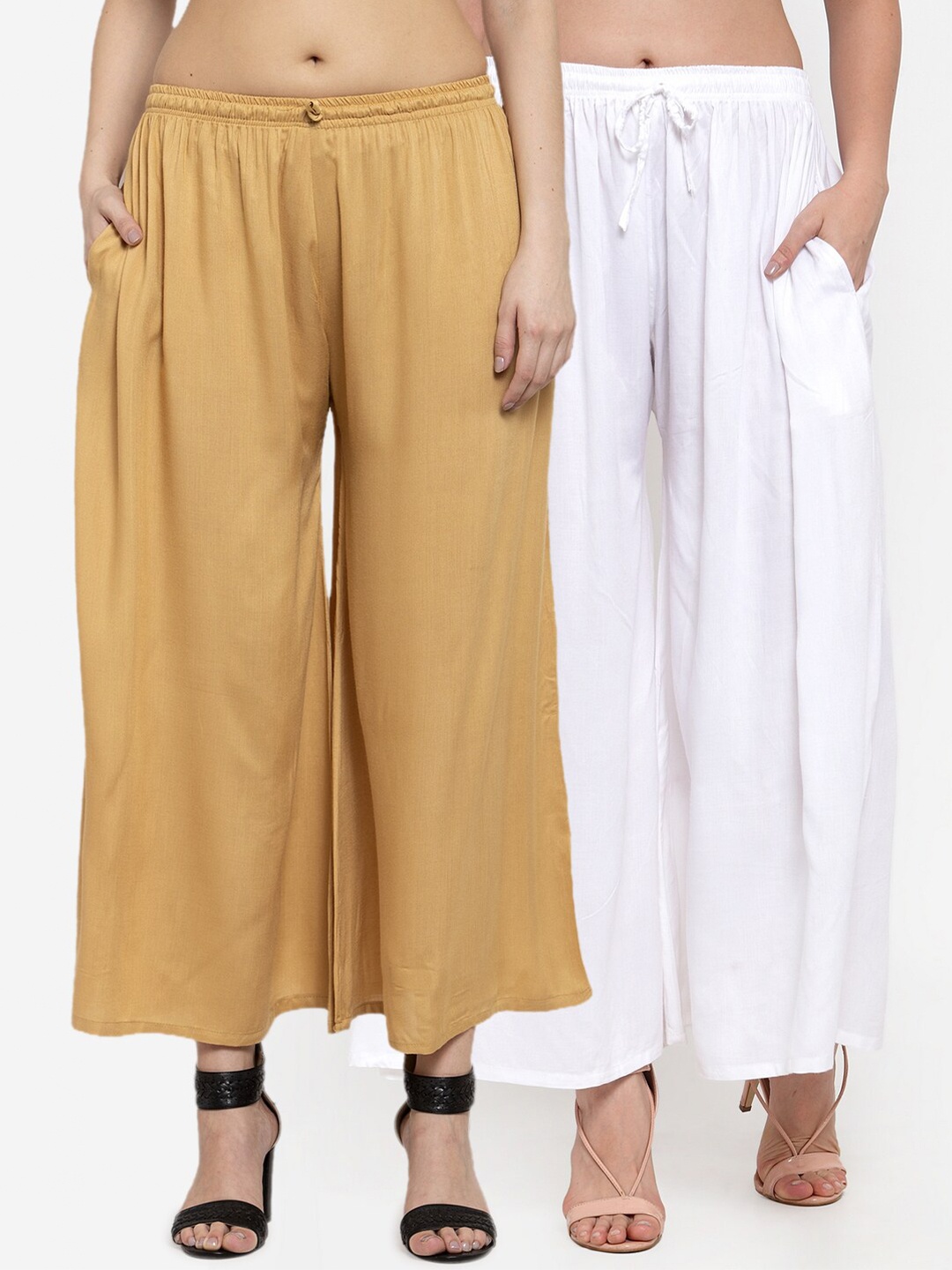 Miaz Lifestyle Women Pack Of 2 Beige & White Palazzos