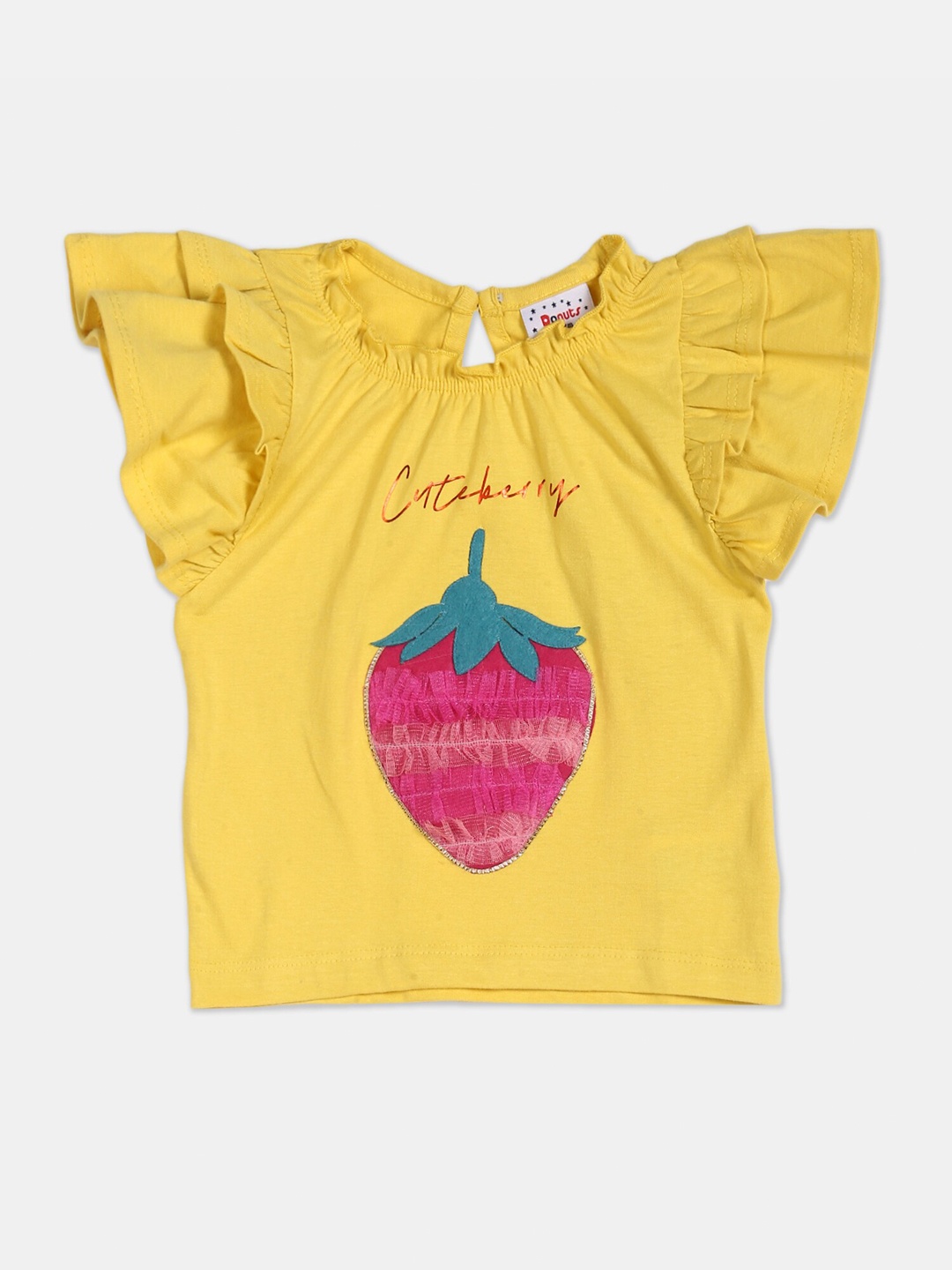 

Donuts Yellow Regular Appliqued Top