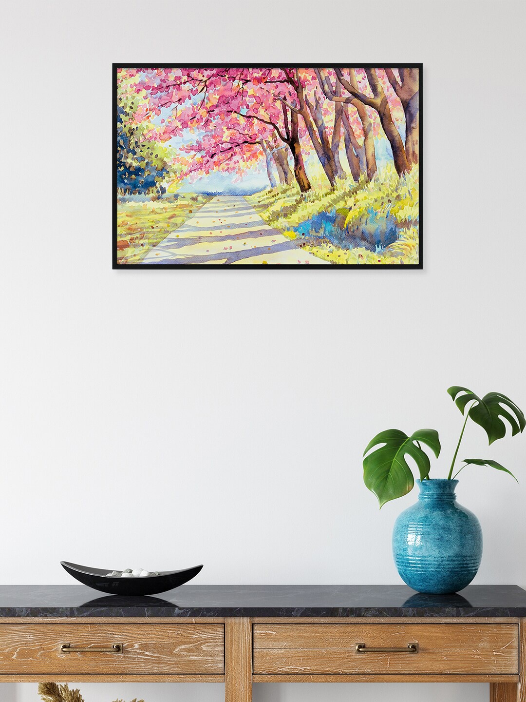 nest ART Pink & Green Cherry Blossom Painted Framed Wall Art