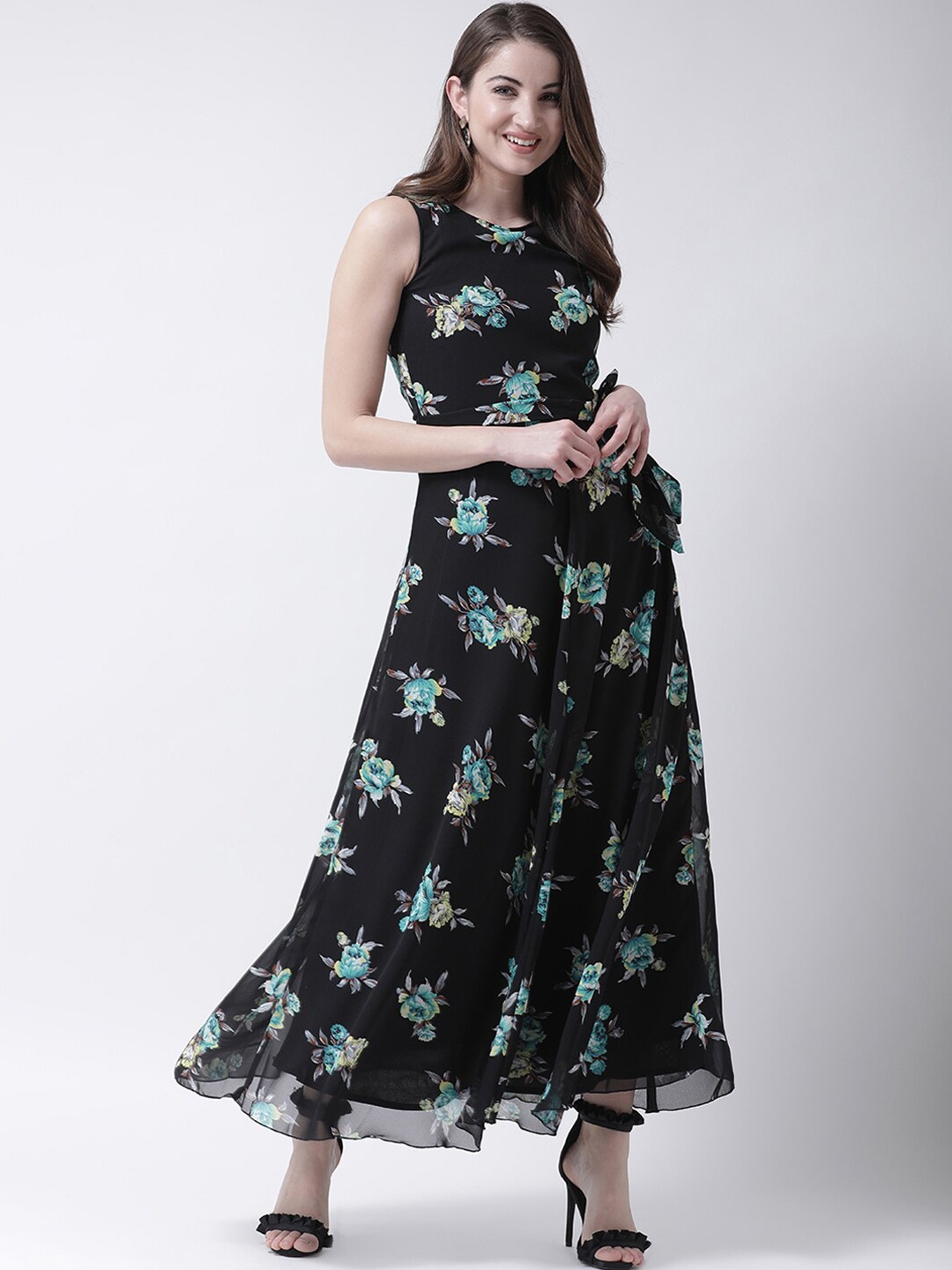 

The Vanca Black & Green Floral Maxi Dress