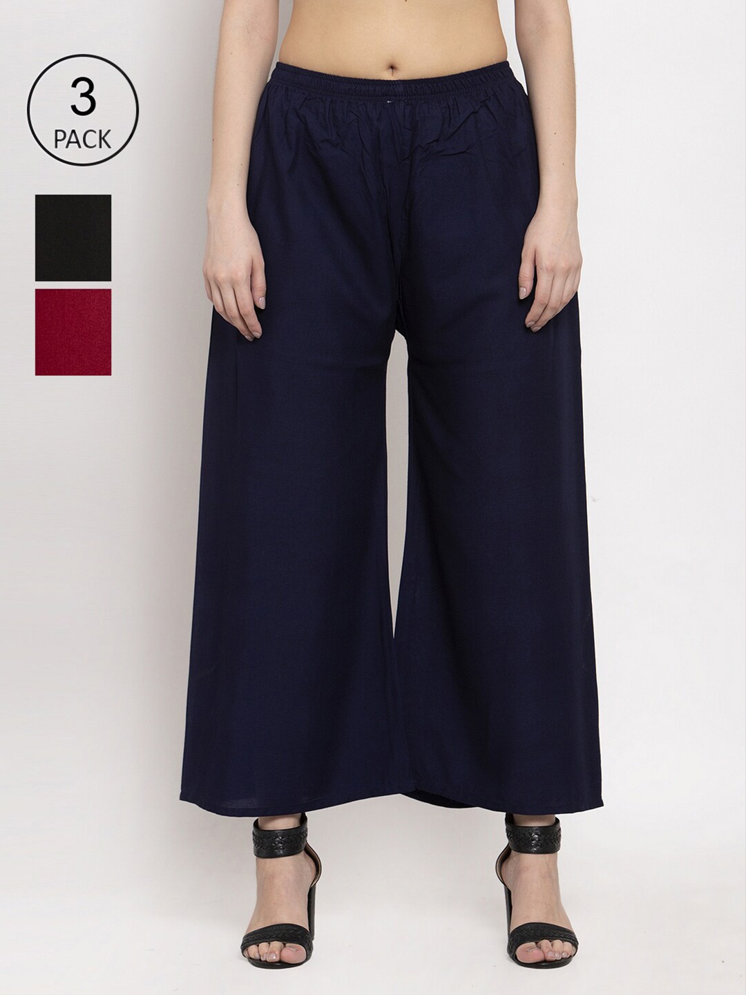 

Miaz Lifestyle Women 3 Flared Palazzos, Black