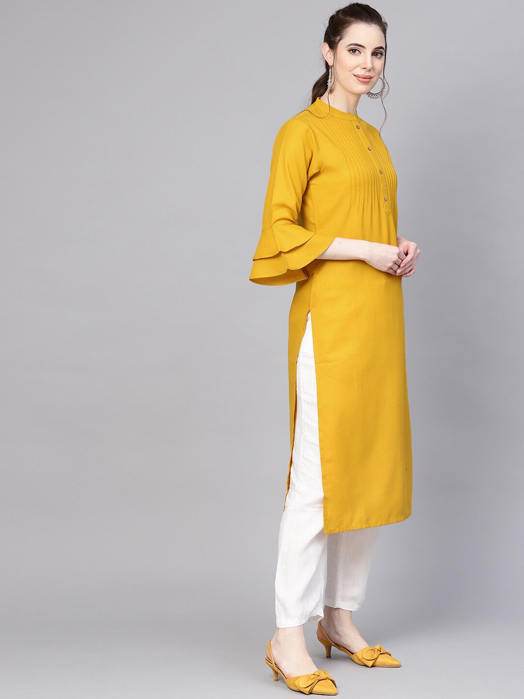 Varanga Women Mustard Flared Sleeves Kurta