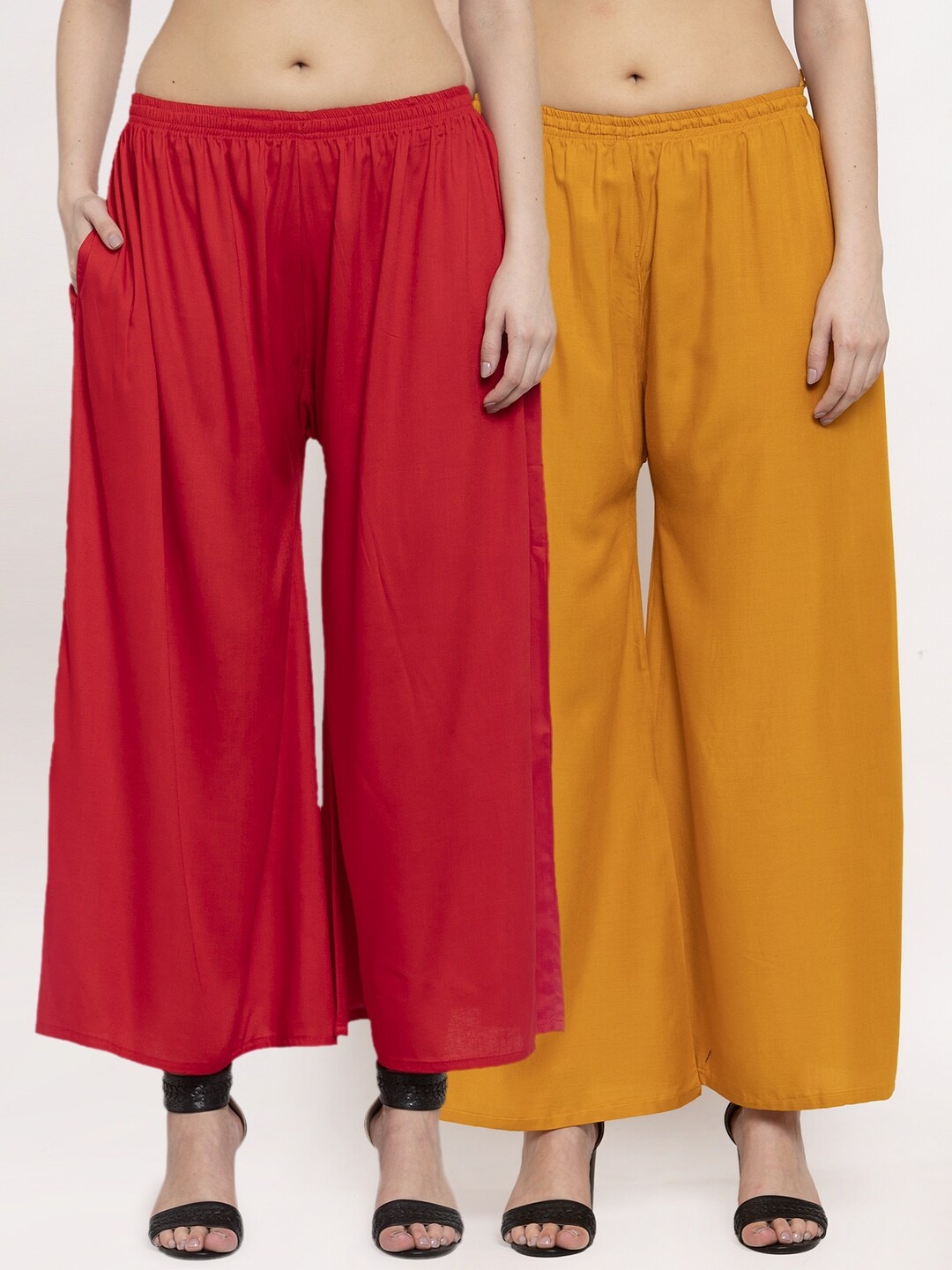 

Miaz Lifestyle Women Mustard Yellow & Red 2 Palazzos