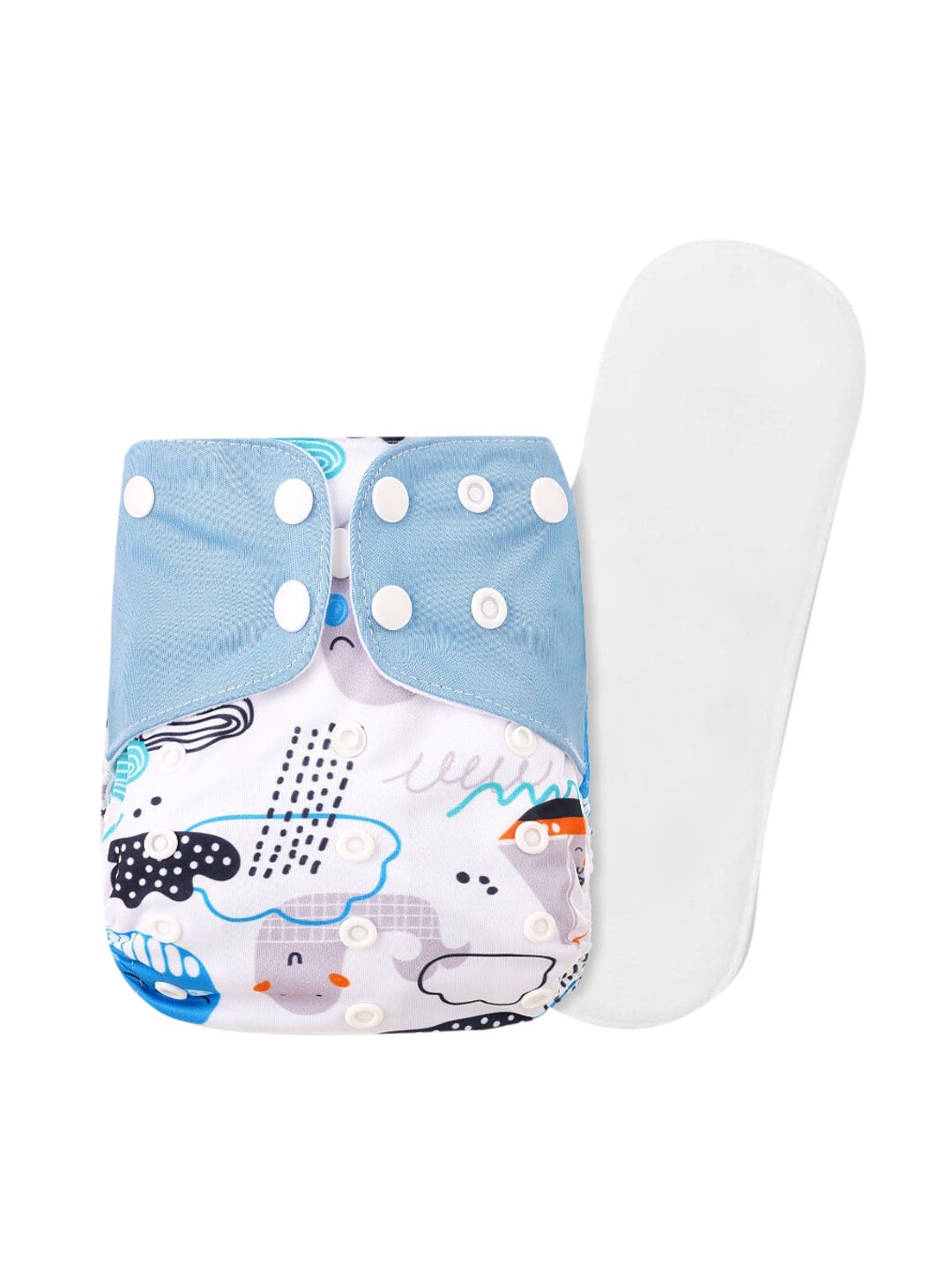 

GUCHIGU Kids White & Blue Printed Washable Cloth Diapers