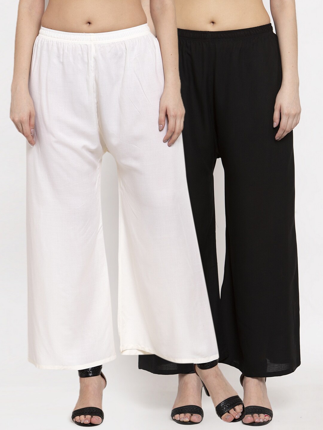 

Miaz Lifestyle Women Black & White Pack Of 2 Flared Palazzos