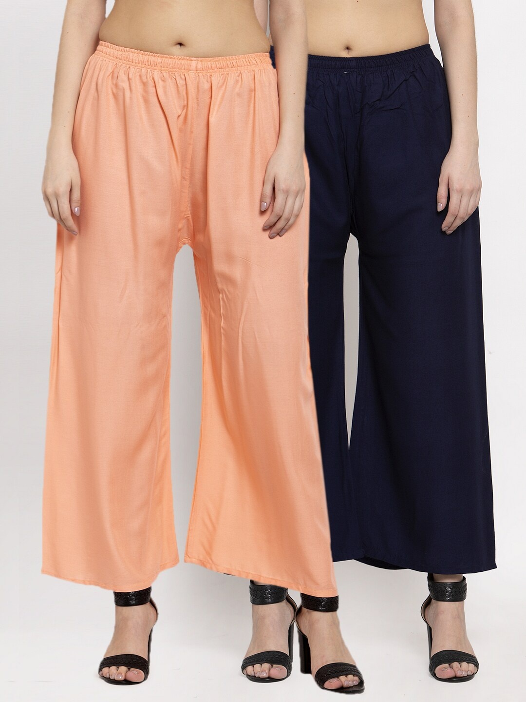 

Miaz Lifestyle Women Pack Of 2 Navy Blue & Peach-Coloured Flared Palazzos