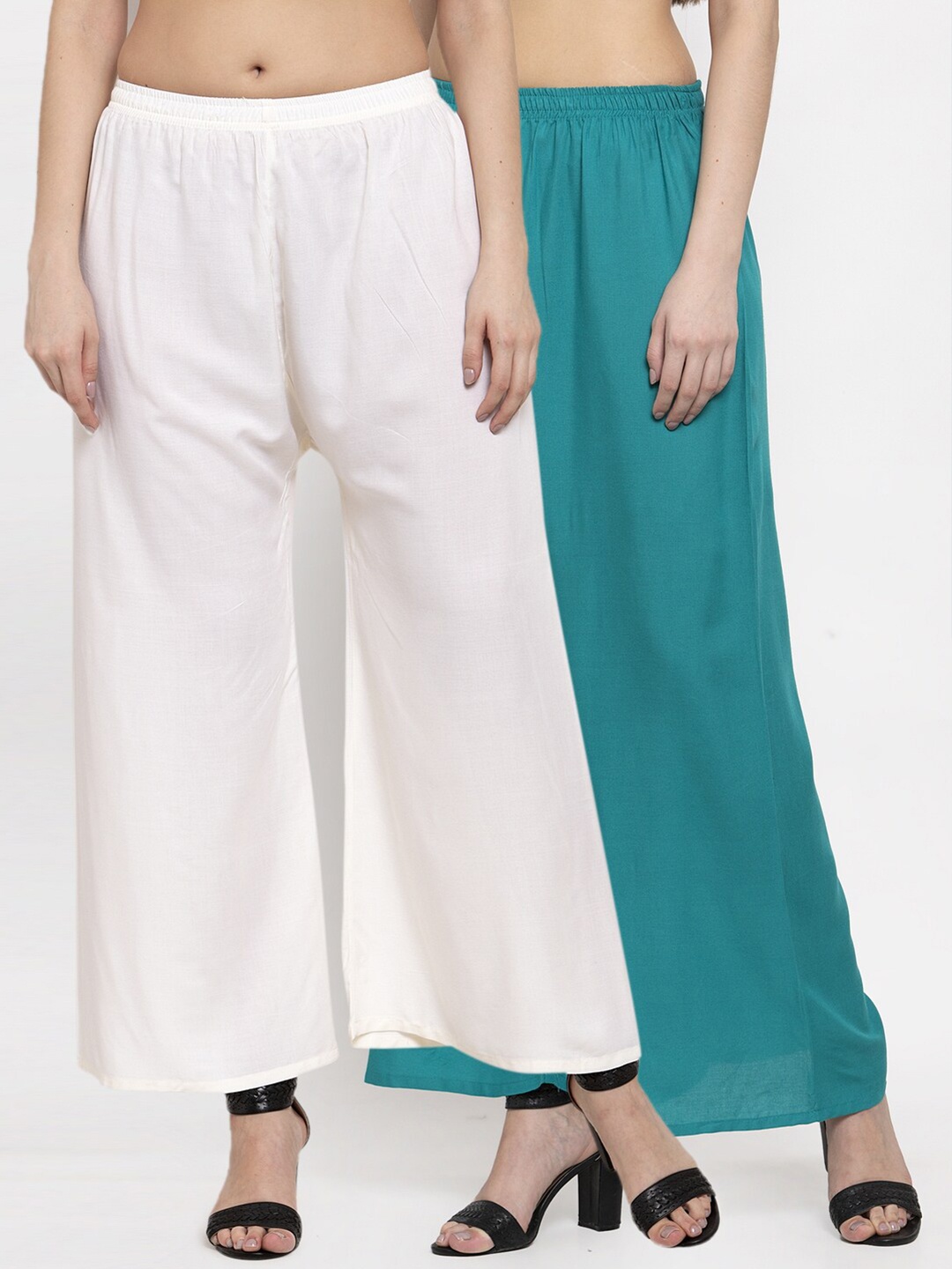 

Miaz Lifestyle Women Turquoise Blue & White 2 Palazzos