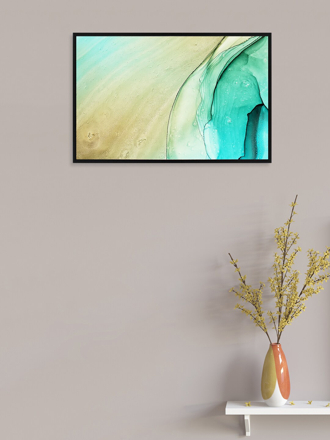 

nest ART Sea-Green & Beige Abstract Painting Framed Wall Art