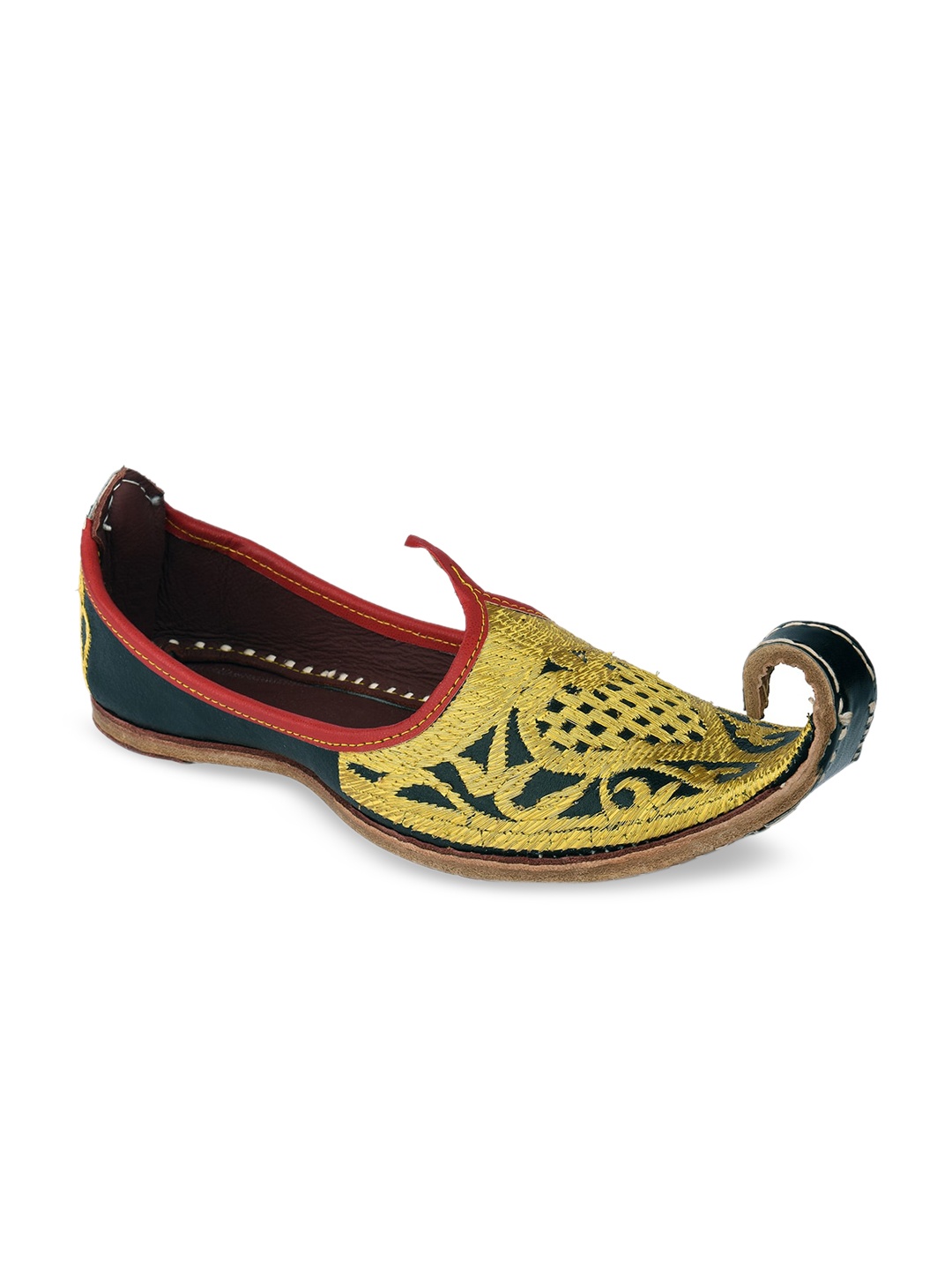 

DESI COLOUR Men Black Woven Design Leather Mojaris
