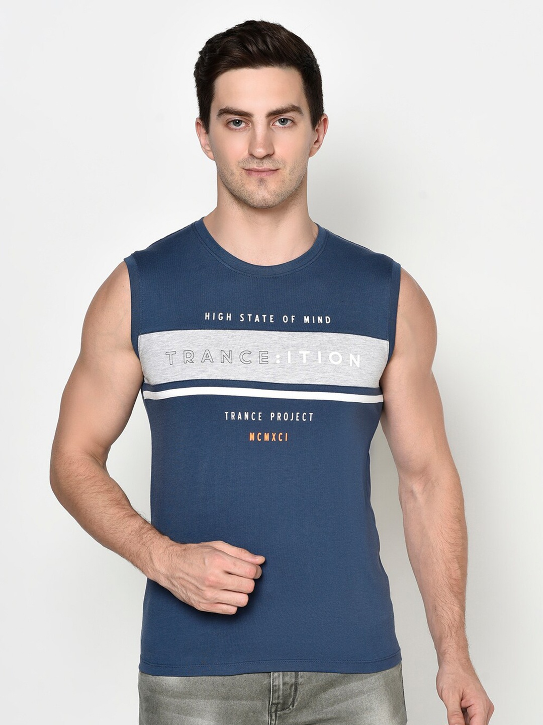 Octave Men Blue Typography Printed T-shirt