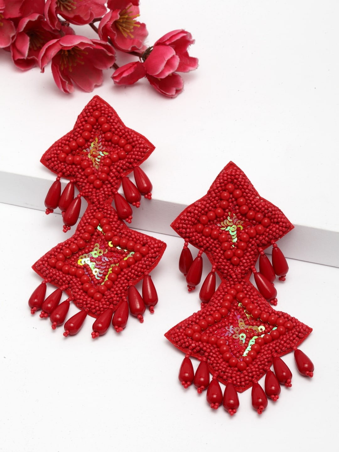 

Moedbuille Red Contemporary Drop Earrings
