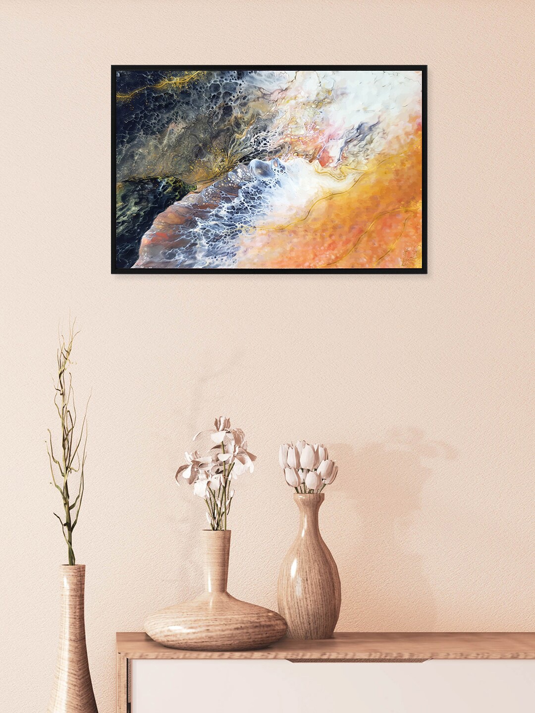 

nest ART Navy Blue & Orange Abstract Painted Framed Wall Art