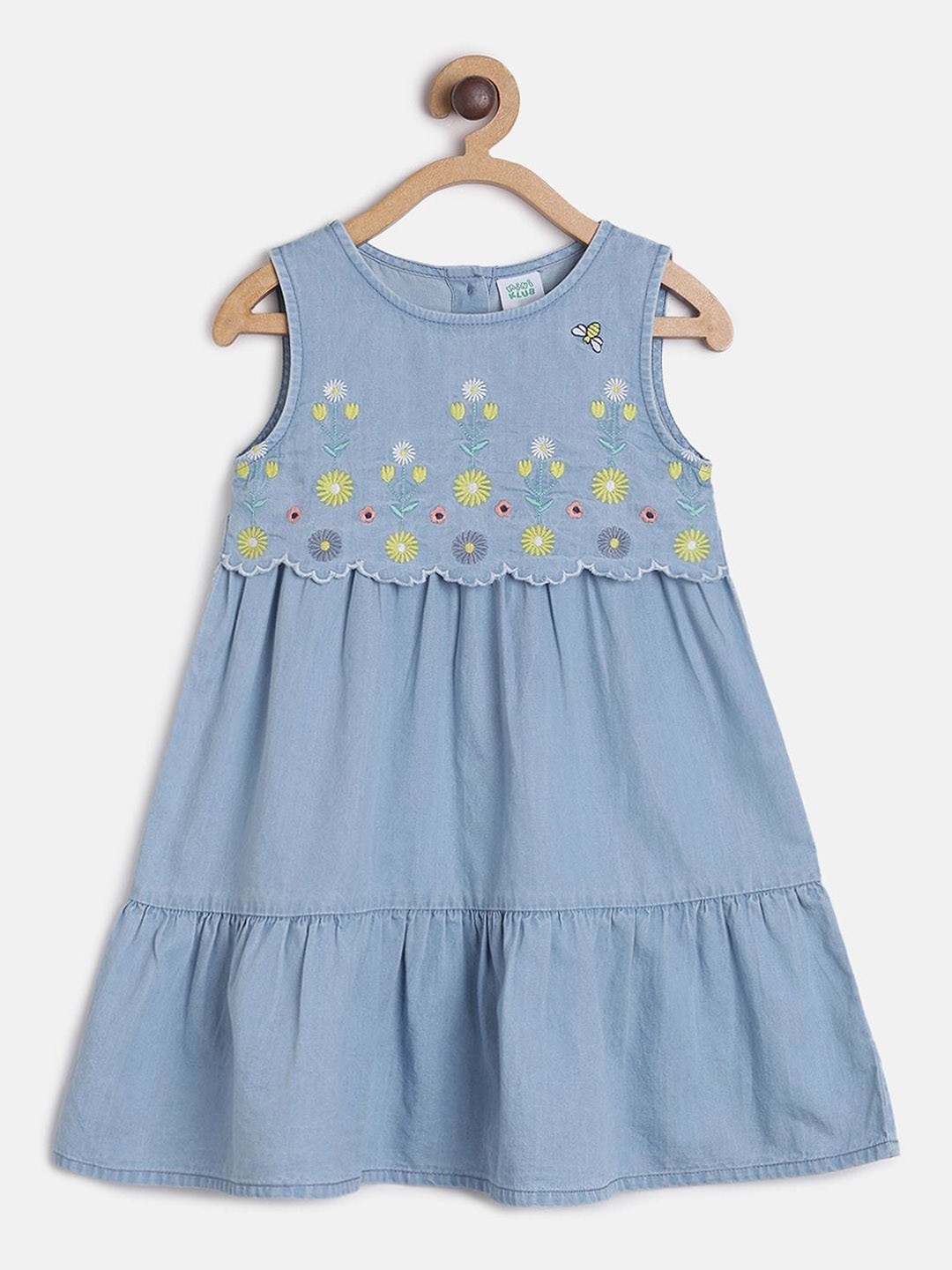 

MINI KLUB Blue & Yellow Floral Embroidered A-Line Dress