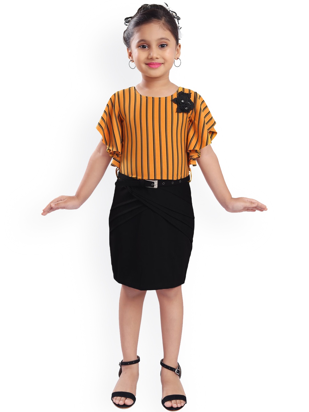 

Wish Karo Yellow Striped Scuba Sheath Dress