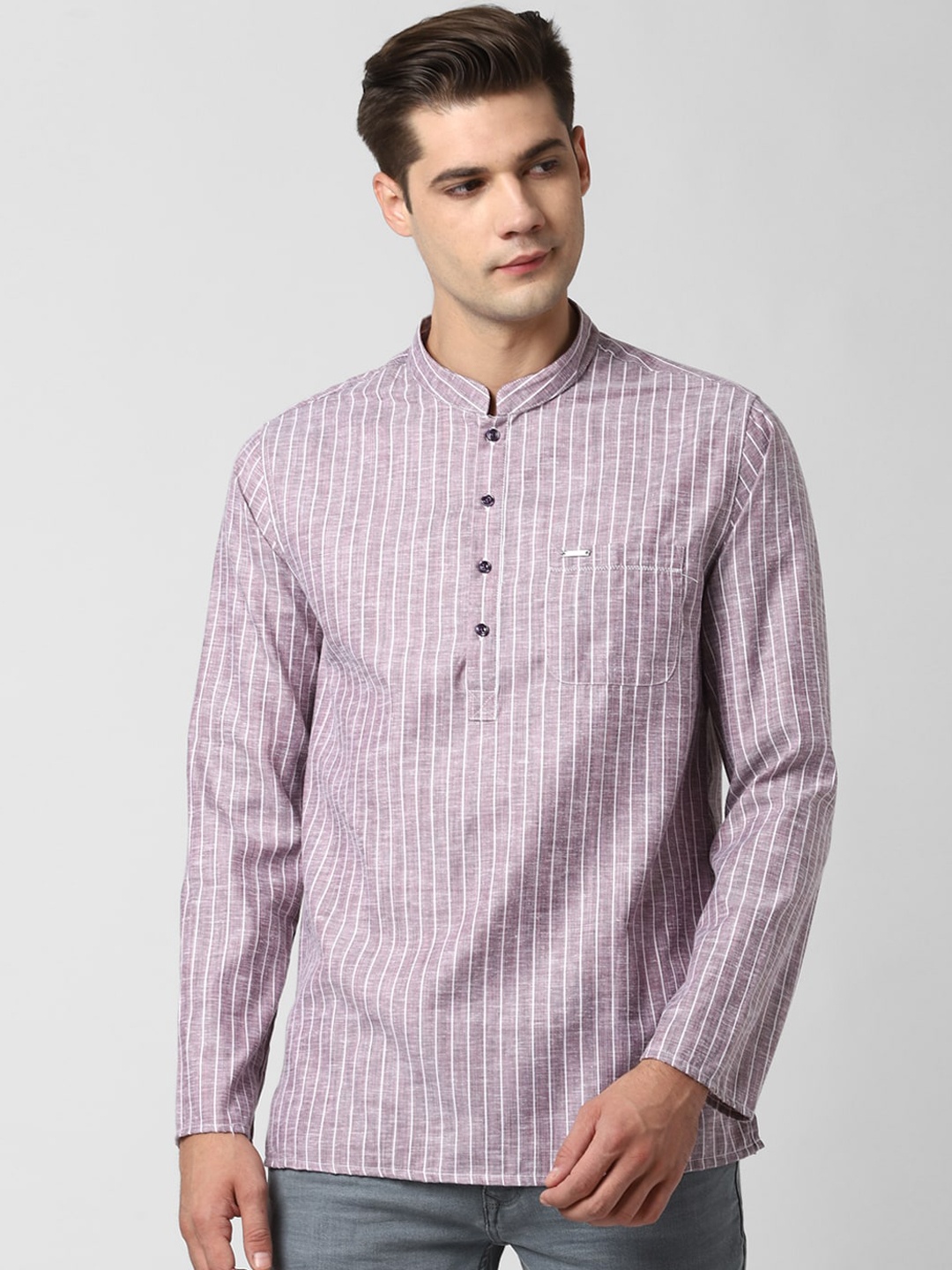 Peter England Men Purple Striped Kurta