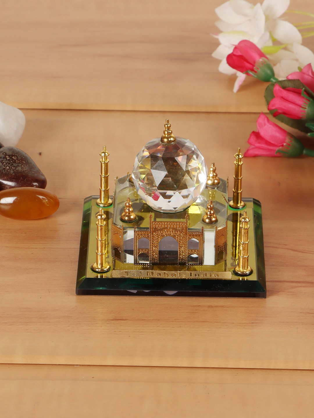 

EXIM DECOR Gold-Toned Crystal Brass Taj Mahal Showpiece