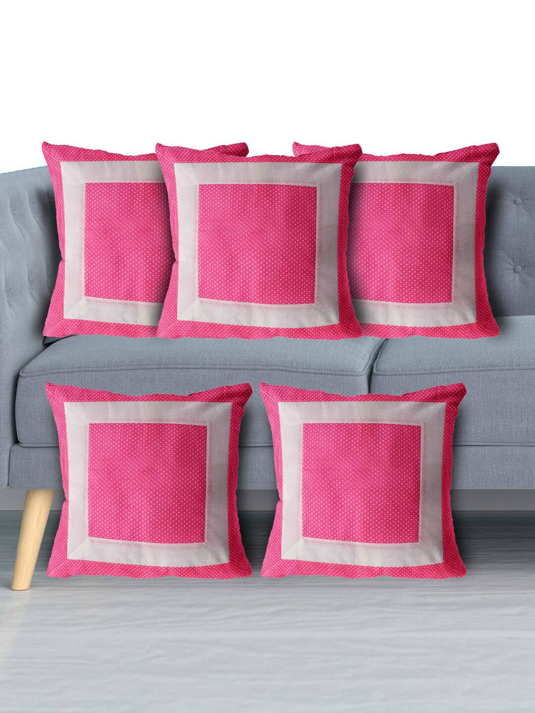 Kuber Industries Pink & White Set of 5 Geometric Square Cushion Covers