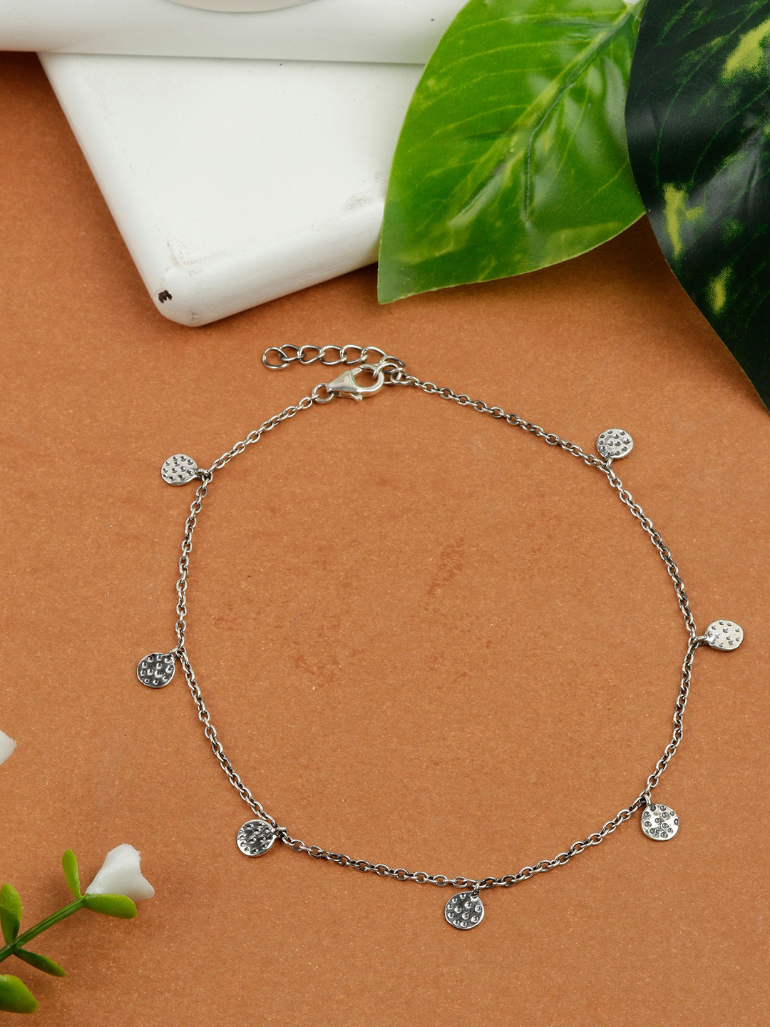 

GIVA 925 Sterling Silver Oxidised Adjustable Charm Anklet