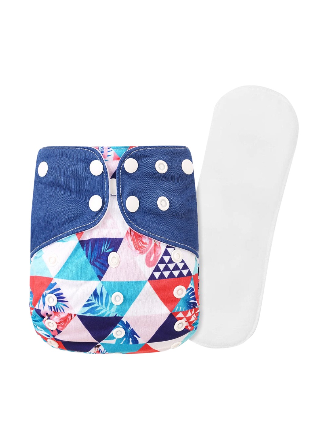 

GUCHIGU Kids White & Blue Printed Washable Cloth Diaper With Pad