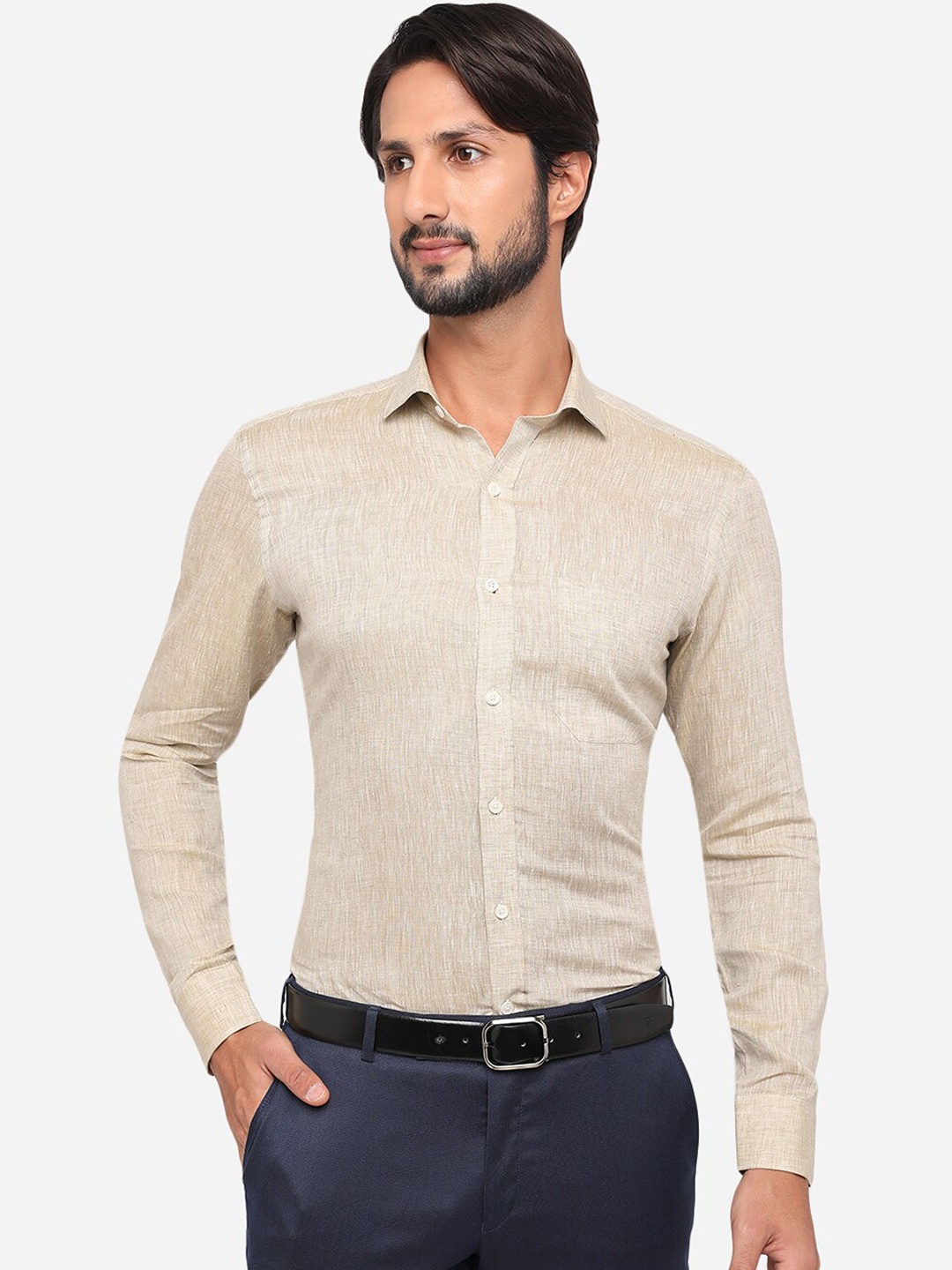 JADE BLUE Men Beige Formal Shirt
