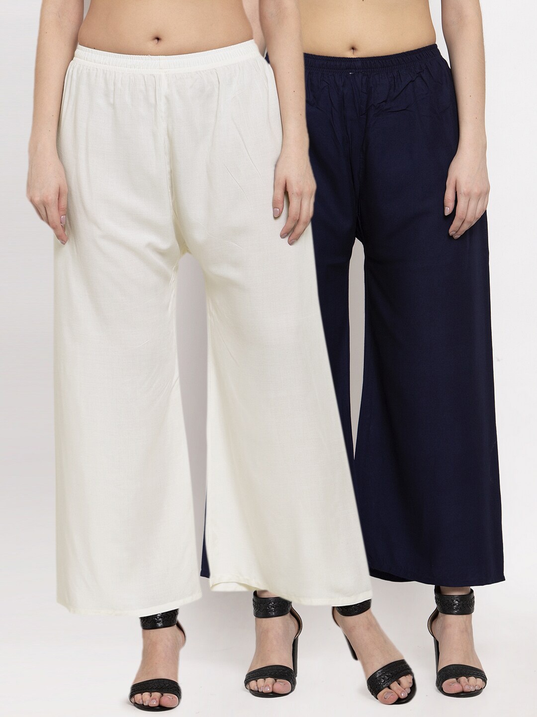 

Miaz Lifestyle Women Pack Of 2 Navy Blue & Off White Flared Palazzos