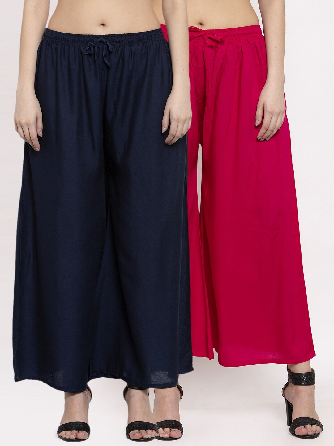 

Miaz Lifestyle Women Navy Blue & Pink Pack of 2 Solid Palazzos