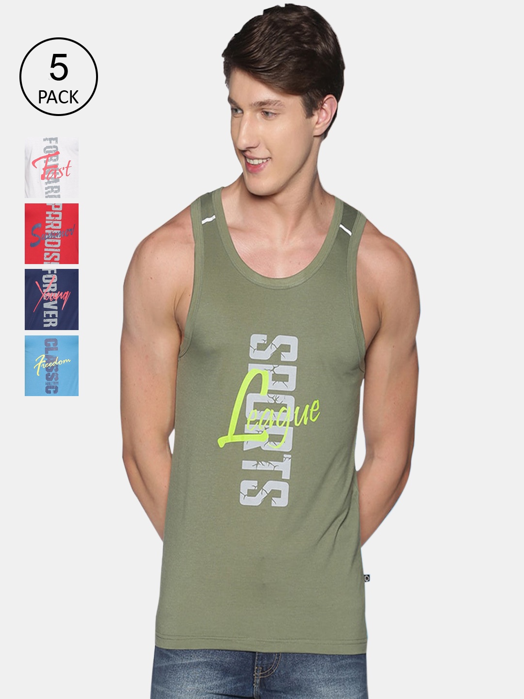 Dollar Men Pack Of 5 Assorted Cotton Innerwear Vests, Multi