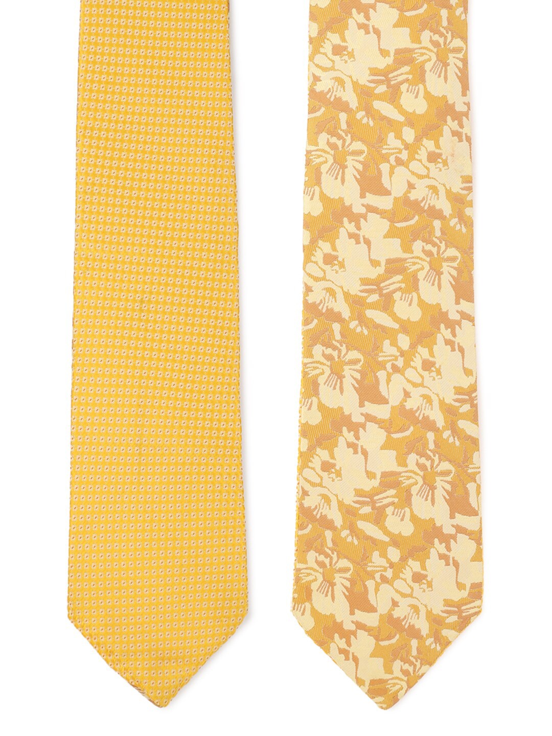 

Louis Philippe Men Mustard & Beige Woven Design Reversible Skinny Tie