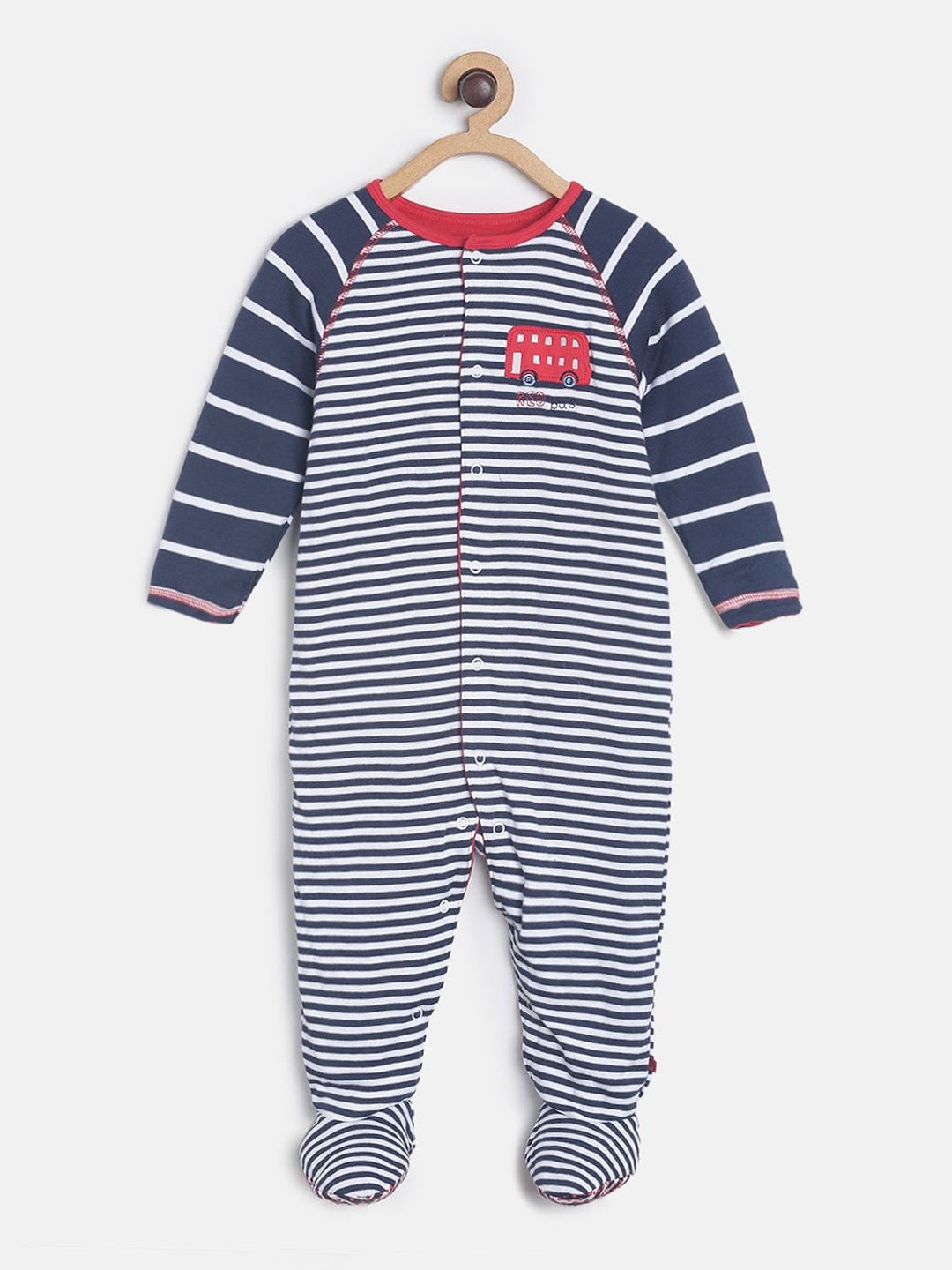 MINI KLUB Infant Boys Navy Blue & White Striped Pure Cotton Sleepsuit