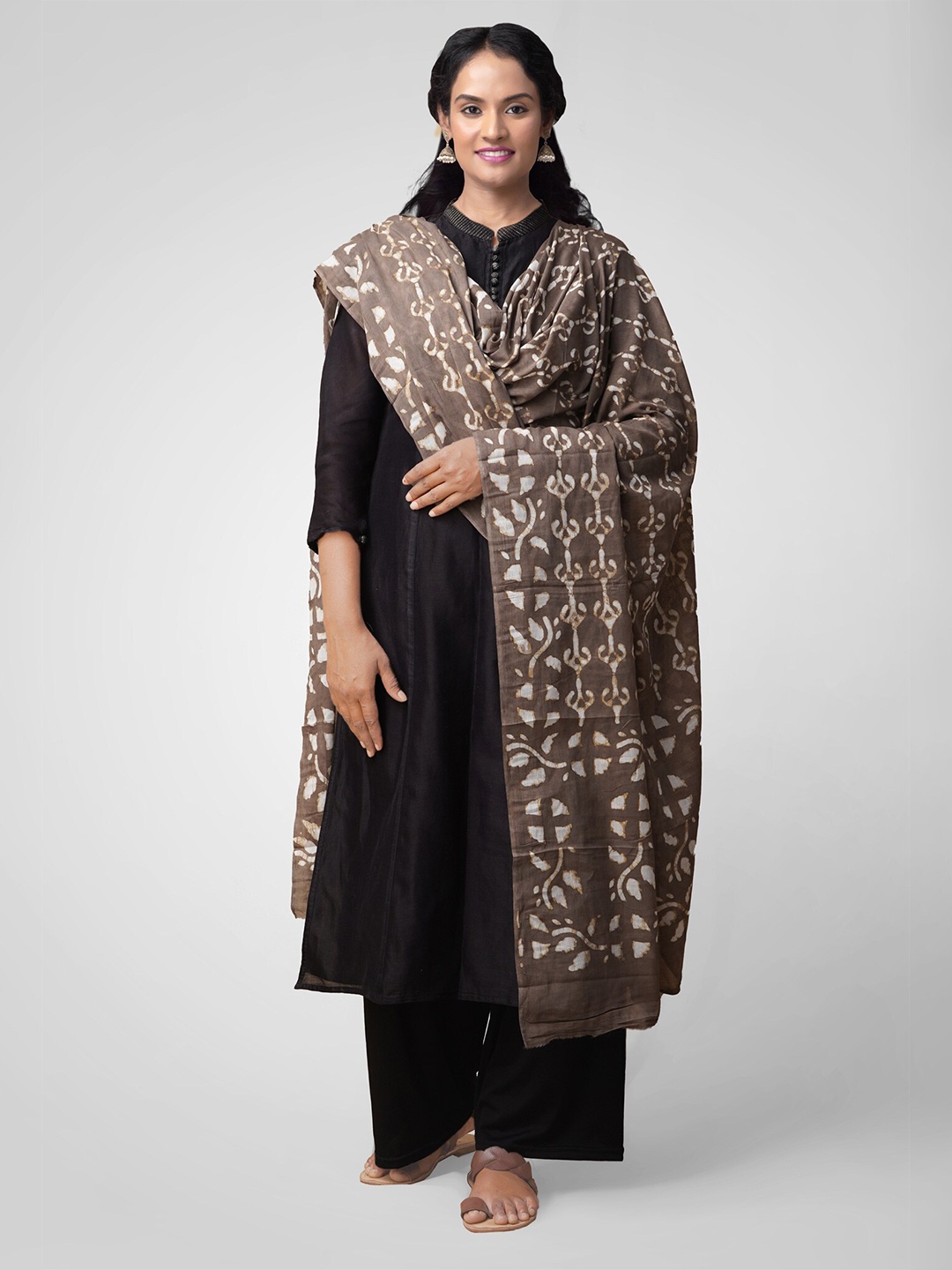

Unnati Silks Brown & White Printed Pure Cotton Dupatta