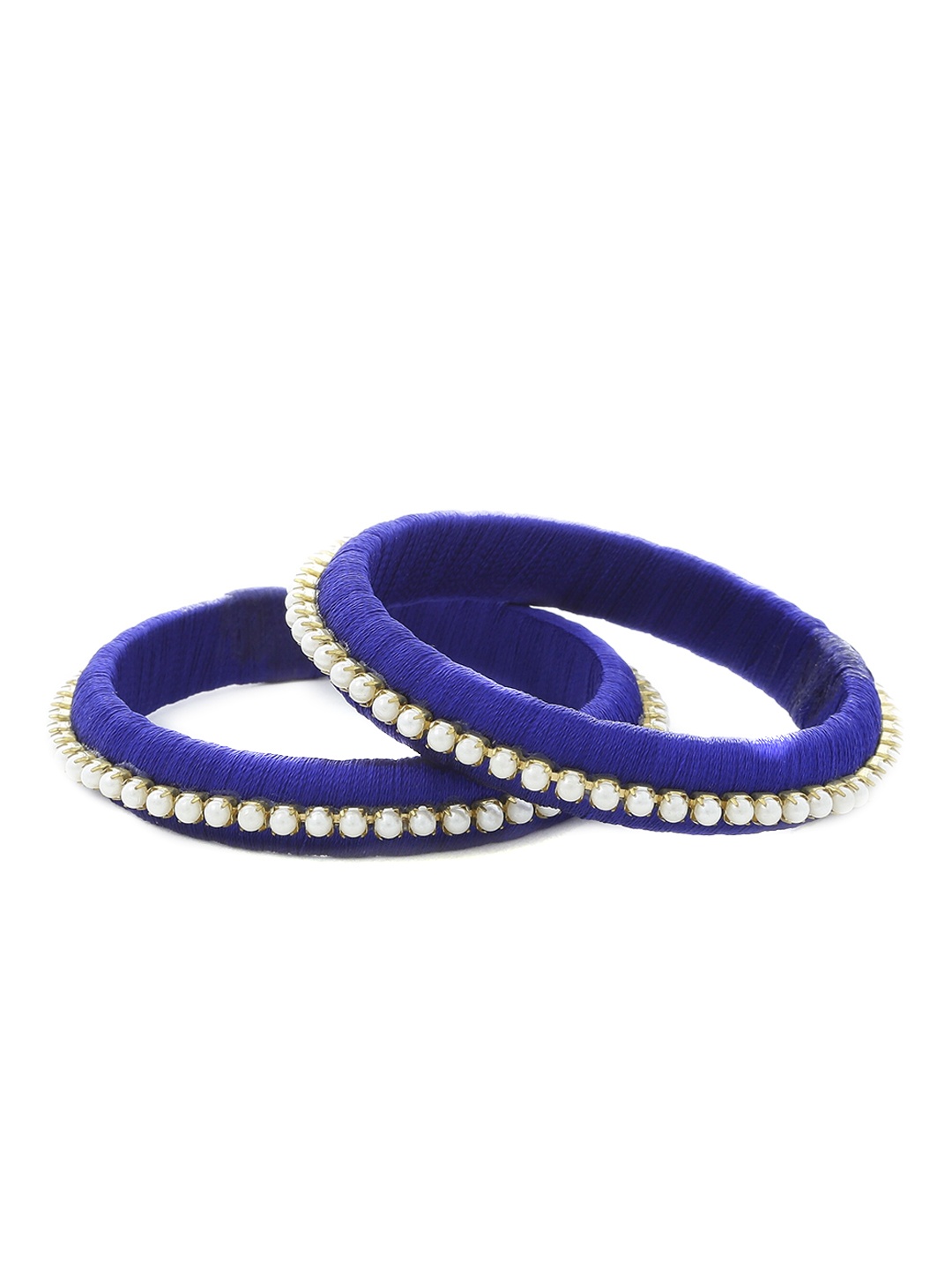 

AKSHARA Set Of 2 Blue & White Silk Thread Pearl Beaded Handcrafted Bangles