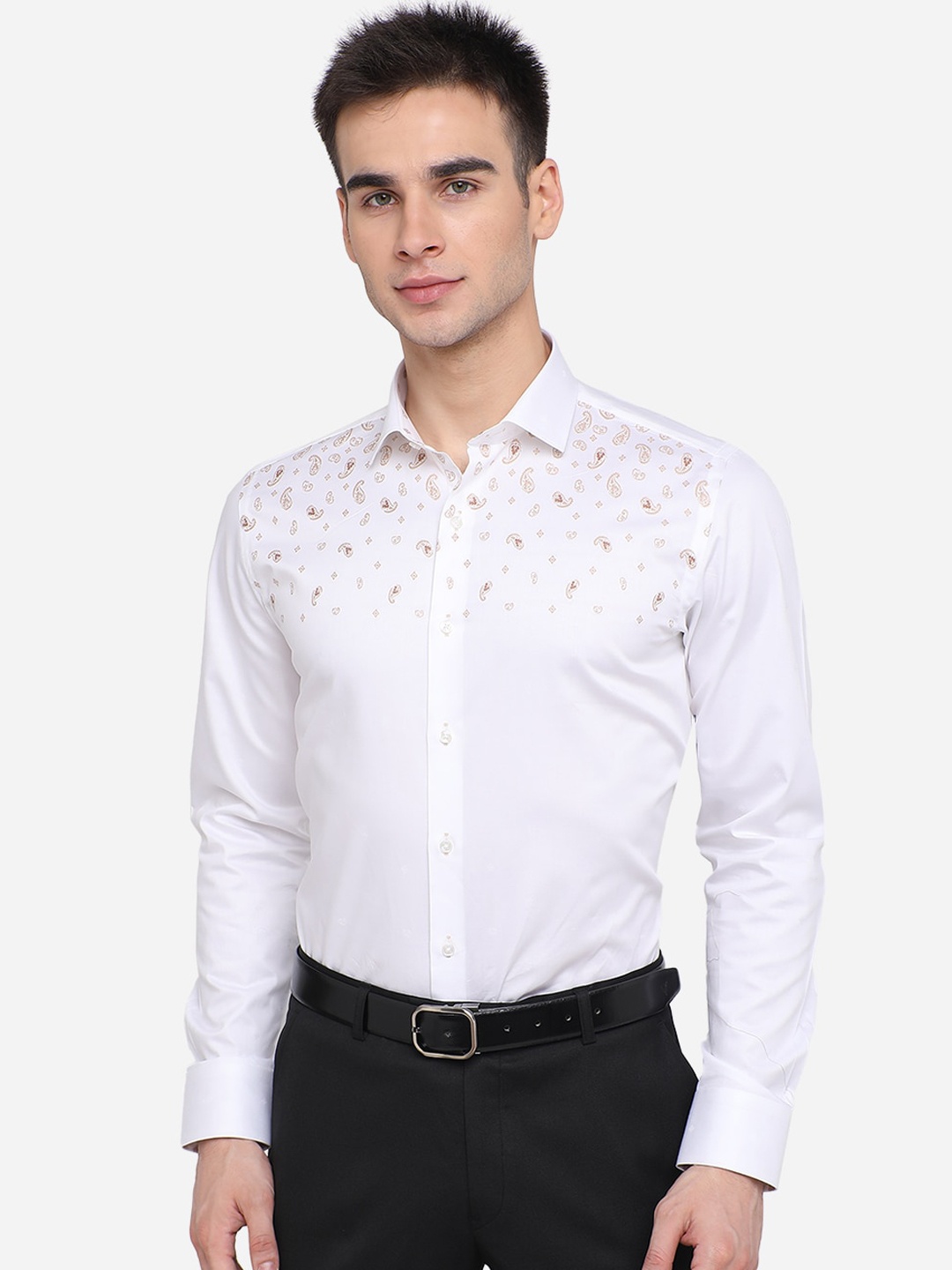 

JB STUDIO Men White Slim Fit Printed Casual Shirt