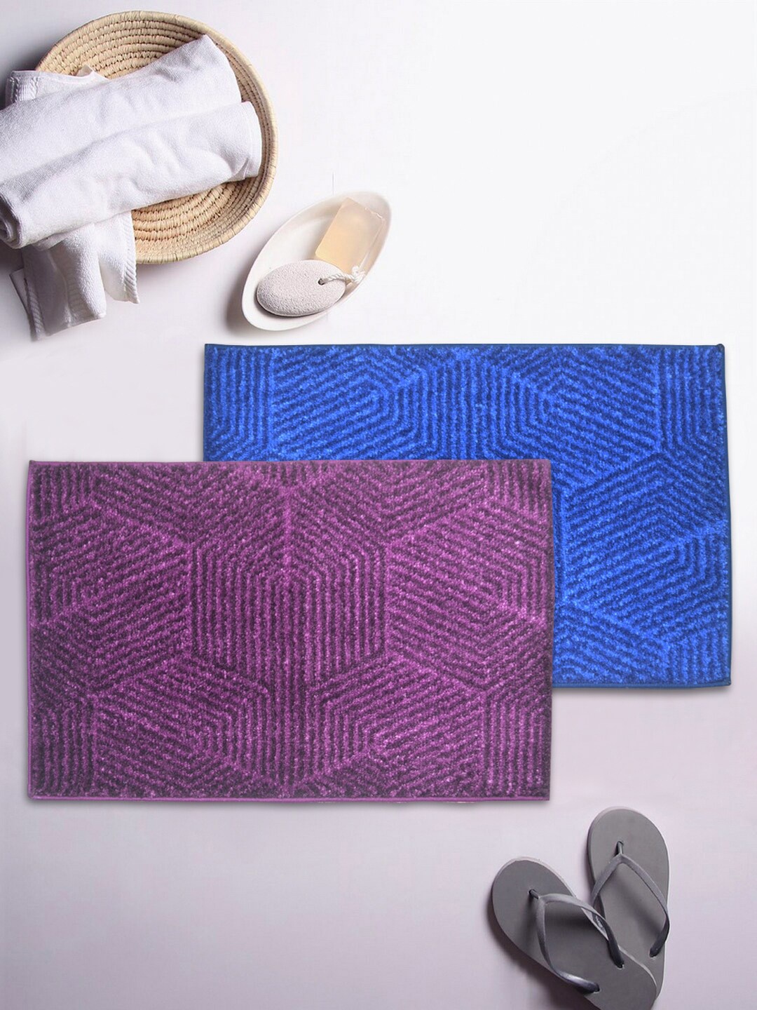 

BIANCA Set Of 2 Textured 1850 GSM Microfibre Anti-Skid Bath Rugs, Purple