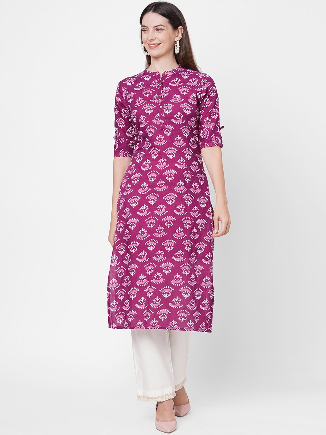 

FASHOR Women Violet & Off White Ethnic Motifs Printed Kurta