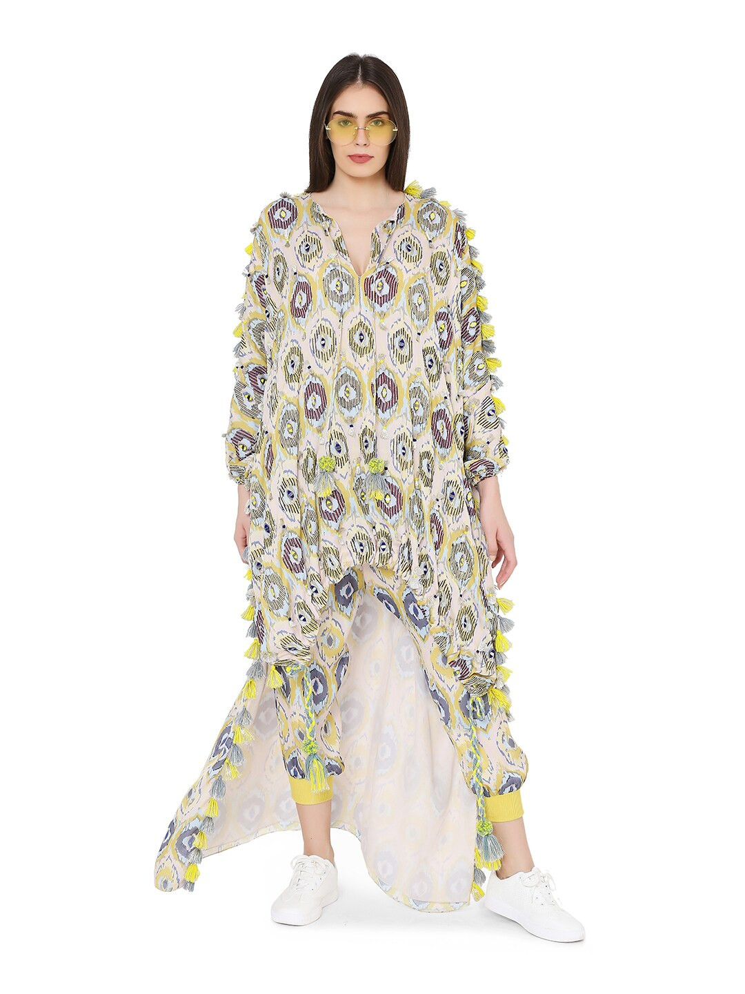 

PS PRET BY PAYAL SINGHAL Women Yellow & Grey Printed Top with Trousers