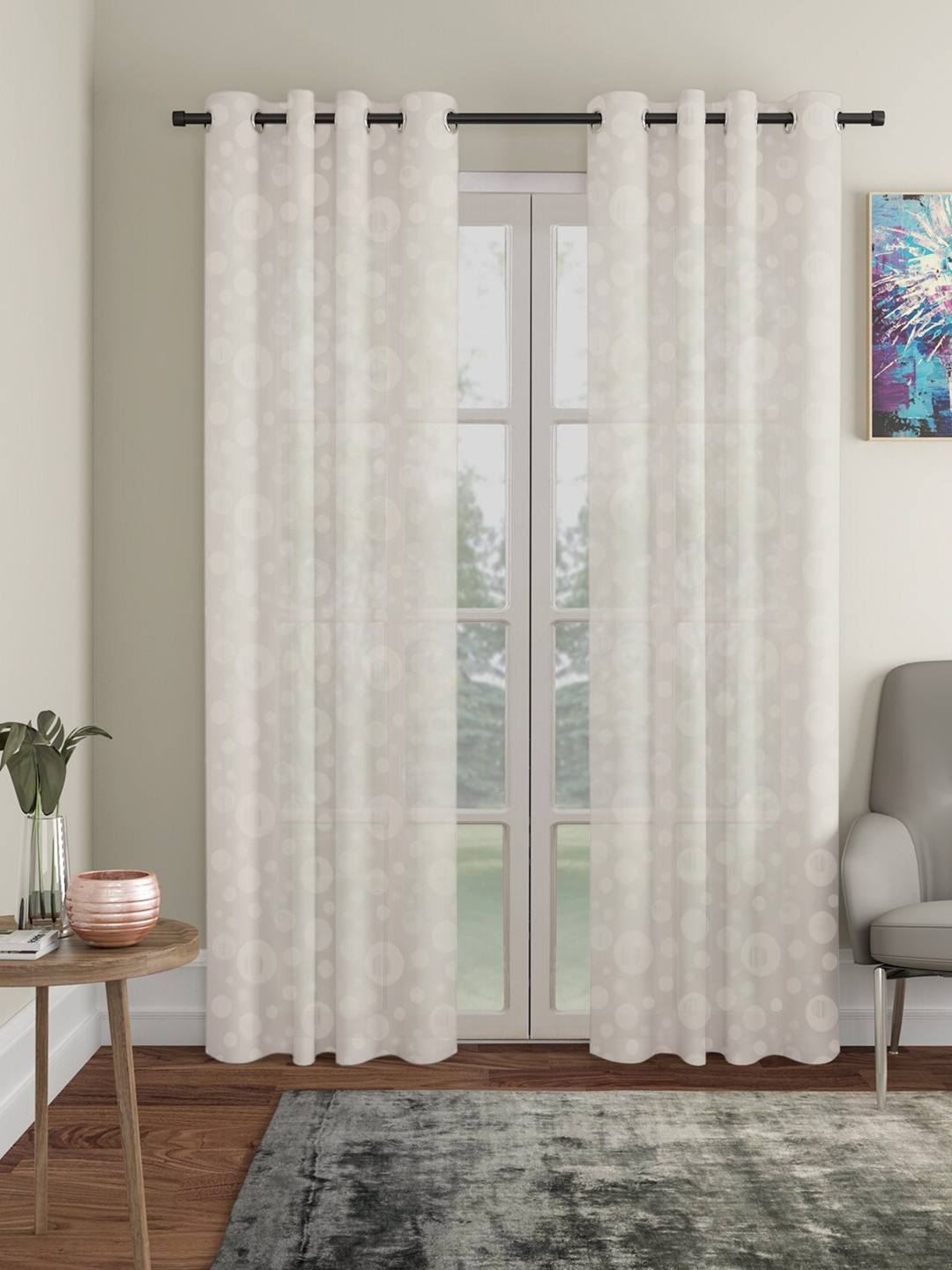 

HOSTA HOMES Cream-Coloured Set of 2 Geometric Door Curtain