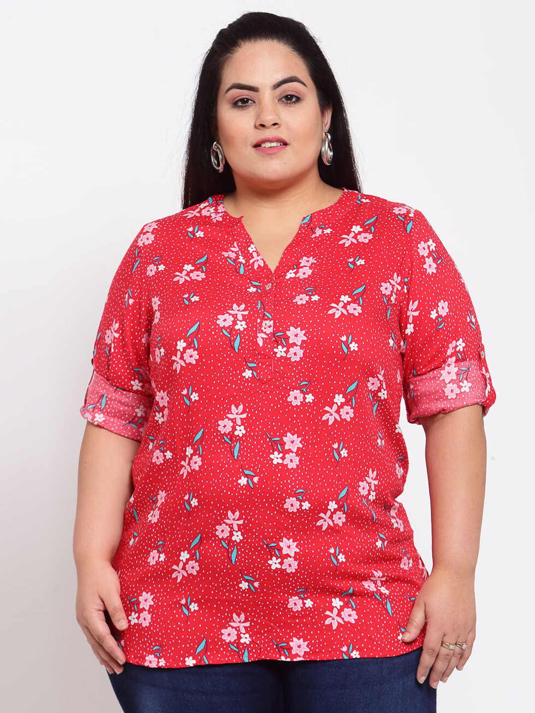 

plusS Red Floral Shirt Style Top