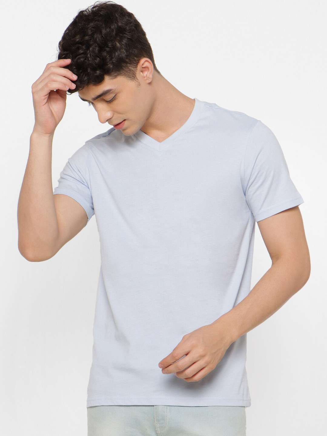 

FOREVER 21 Men Blue V-Neck T-shirt