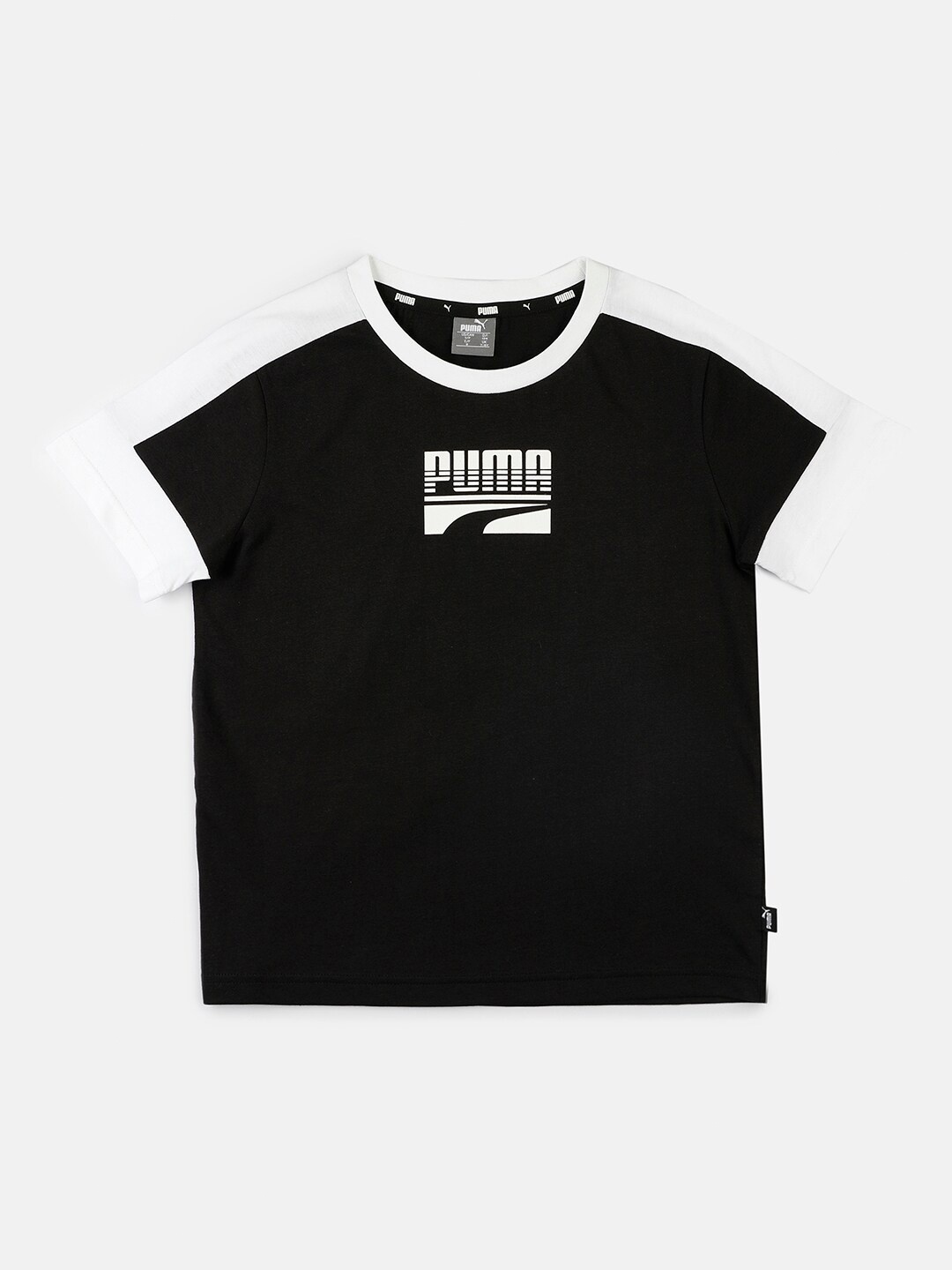 

Puma Boys Black & White Pure Cotton Brand Logo Printed T-shirt