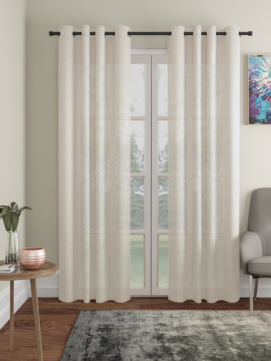 

HOSTA HOMES Cream-Coloured Set of 2 Geometric Door Curtain